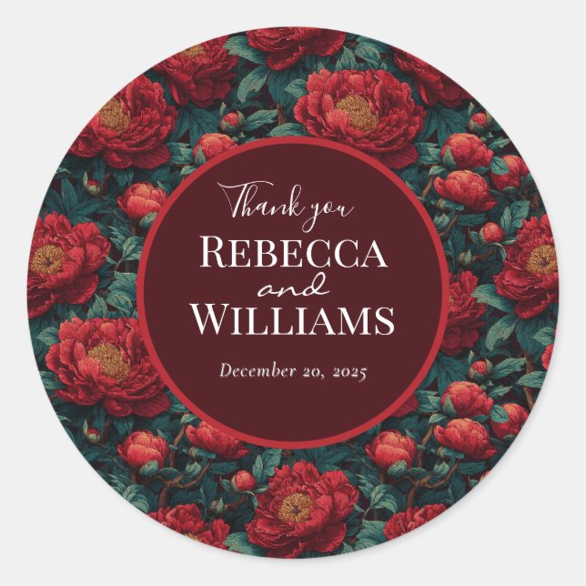 Cozy Peonies Charm Garden Wedding Classic Round Sticker (Front)