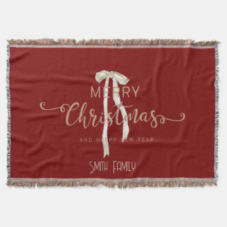 Cozy Personalized Family Name Custom Red Holiday Throw Blanket