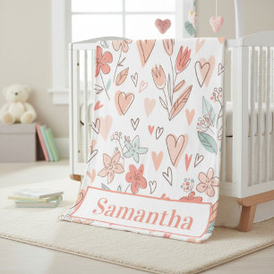 Cozy Personalized Floral Heart Fleece Blanket