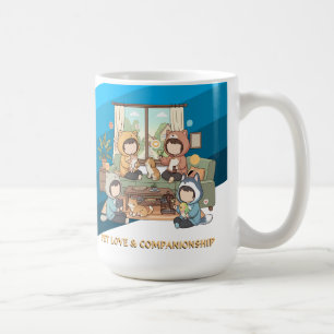Cozy Pet Friends Chibi Anime Art Coffee Mug