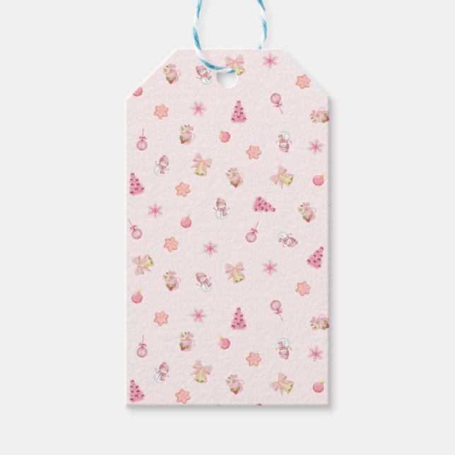 Cozy Pink Christmas Pattern Gift Tags (Front)