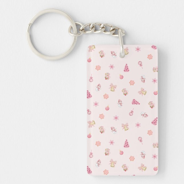Cozy Pink Christmas Pattern Key Ring (Front)