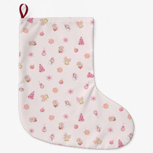 Cozy Pink Christmas Pattern Large Christmas Stocking