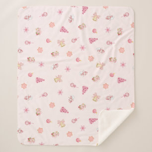 Cozy Pink Christmas Pattern Sherpa Blanket