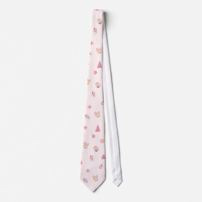 Cozy Pink Christmas Pattern Tie (Front)