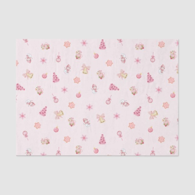 Cozy Pink Christmas Pattern Tissue Paper (Front)