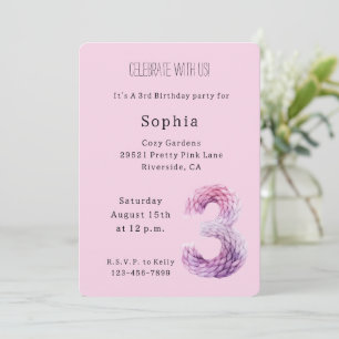Cozy Pink Lavender Purple 3rd Birthday Invitation