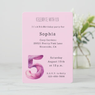 Cozy Pink Lavender Purple 5th Birthday Invitation