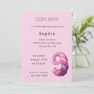 Cozy Pink Lavender Purple 9th Birthday Invitation