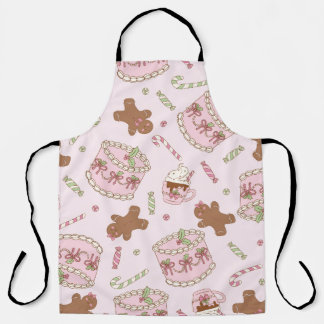 Cozy Pink Pastel Cake & Bow Christmas Apron