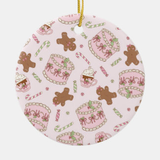 Cozy Pink Pastel Cake & Bow Christmas Apron Ceramic Tree Decoration