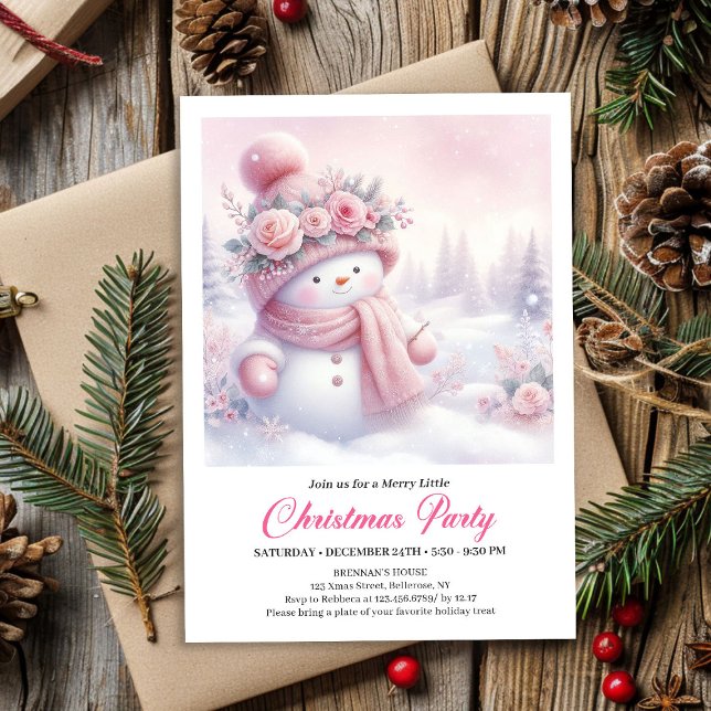Cozy Pink Snowman Kids Download Christmas Invites (Cozy Pink Snowman Kids Download Christmas Invitation

)