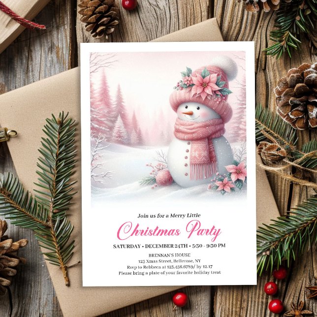 Cozy Pink Snowman Kids Editable Digital Christmas  Invitation (Cozy Pink Snowman Kids Editable Digital Christmas Invitation

)