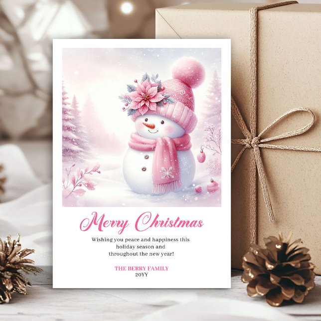 Cozy Pink Snowman Kids Printable Christmas Greetin Holiday Card (Cozy Pink Snowman Kids Printable Christmas Greeting Card

)
