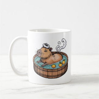 Cozy Pixel Art Zen Capybara Hot Spring Coffee Mug