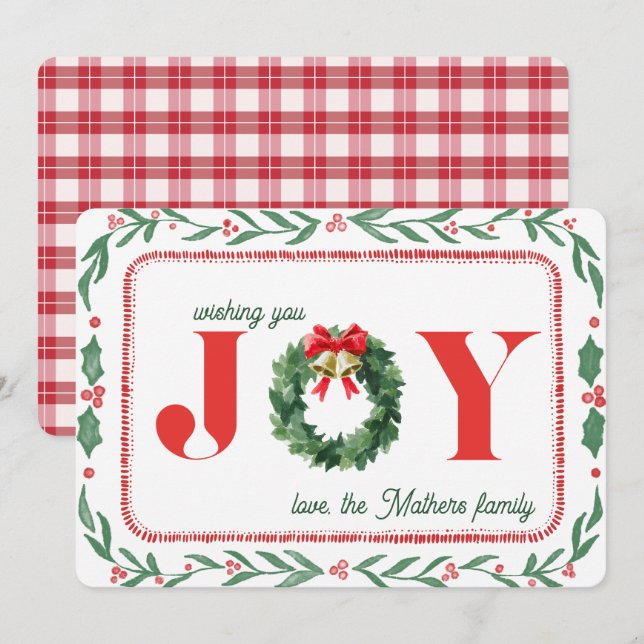 Cozy Plaid Christmas Joy Holiday Card (Front/Back)