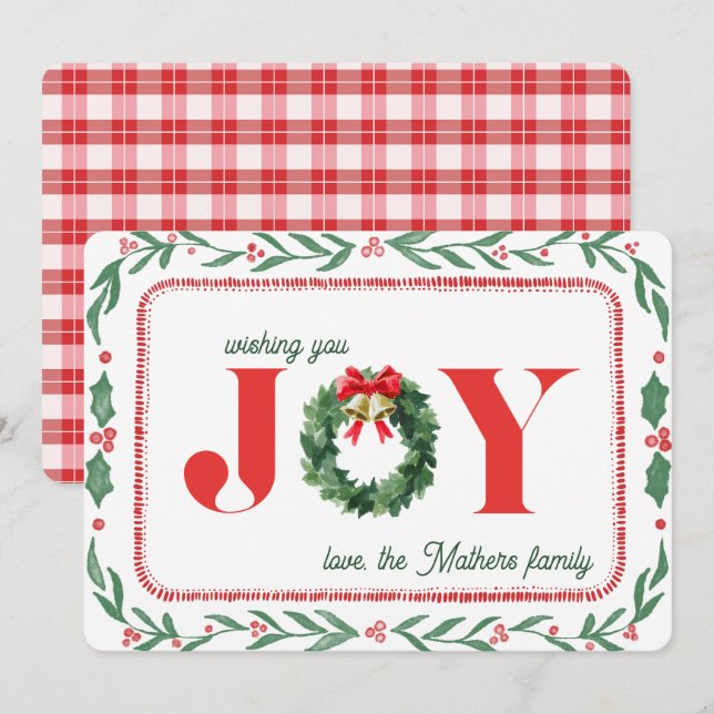 Cozy Plaid Christmas Joy Holiday Card (Front/Back)