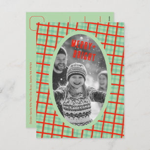 Cozy Plaid Gingham Christmas Custom Photo Collage Holiday Postcard