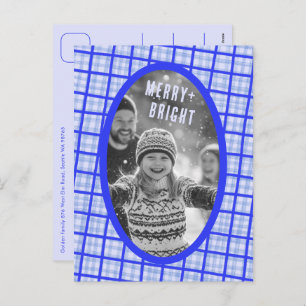 Cozy Plaid Gingham Christmas Custom Photo Collage Holiday Postcard