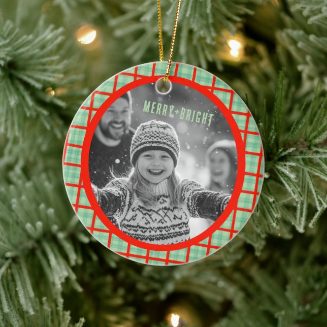 Cozy Plaid Gingham Christmas Custom Photos Ceramic Tree Decoration (Tree)