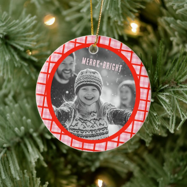 Cozy Plaid Gingham Christmas Custom Photos Ceramic Tree Decoration (Tree)