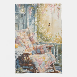 Cozy Porch with Quilt and Lemonade Charm Tea Towel