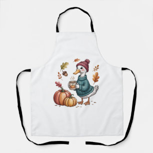 Cozy Pumpkin Coffee Goose Fall Art Apron