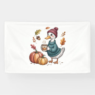 Cozy Pumpkin Coffee Goose Fall Art Banner