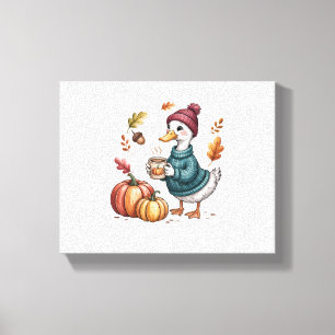 Cozy Pumpkin Coffee Goose Fall Art Canvas Print