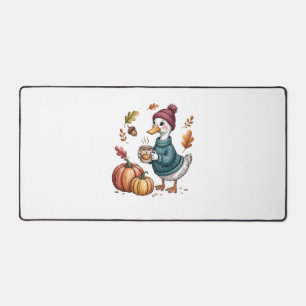 Cozy Pumpkin Coffee Goose Fall Art Desk Mat