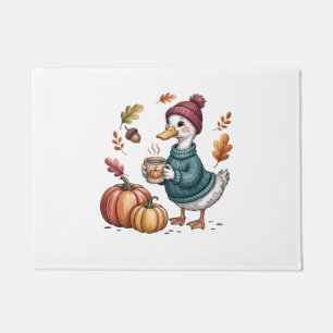 Cozy Pumpkin Coffee Goose Fall Art Doormat