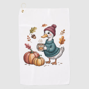 Cozy Pumpkin Coffee Goose Fall Art Golf Towel