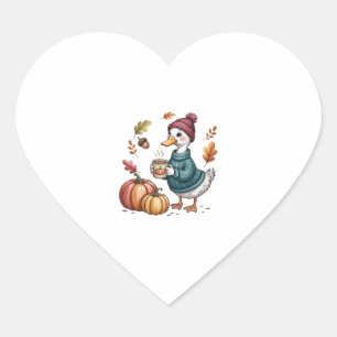 Cozy Pumpkin Coffee Goose Fall Art Heart Sticker
