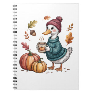 Cozy Pumpkin Coffee Goose Fall Art Notebook