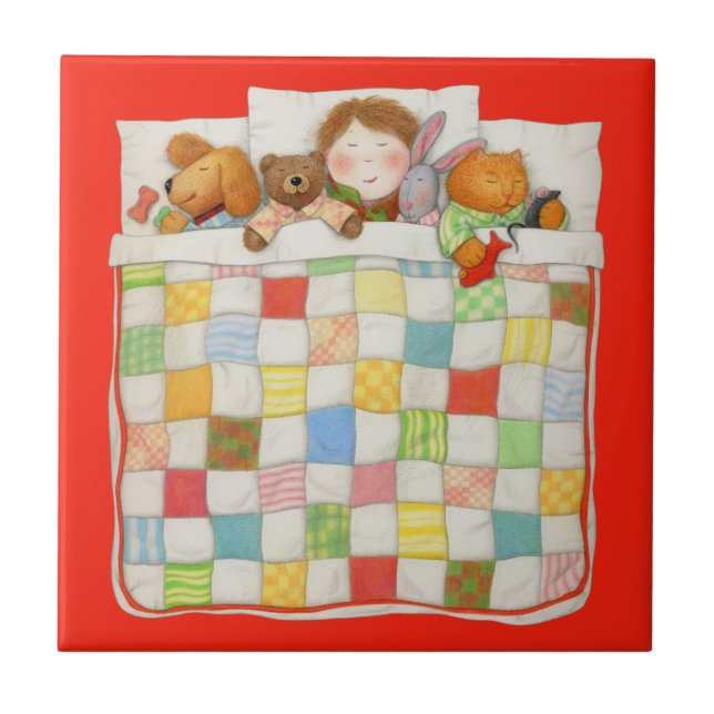 COZY QUILT 4.25x4.25 Ceramic Tile - Red (Front)