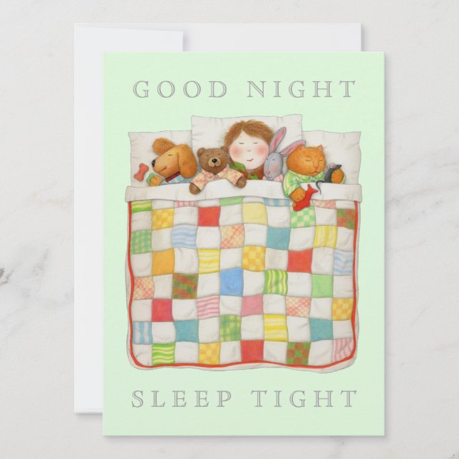 COZY QUILT 5.5x7.5 Blank Flat Card - Green (Front)