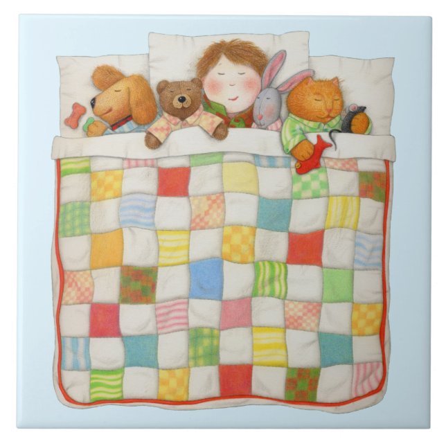 COZY QUILT 6x6 Ceramic Tile - Blue (Front)