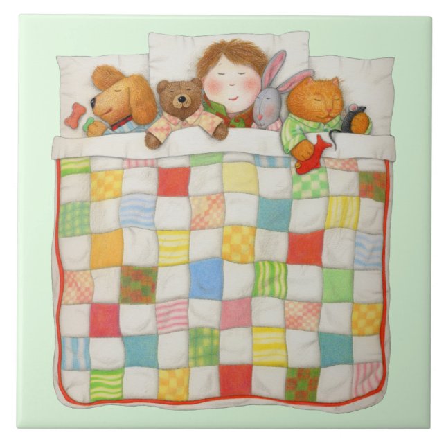 COZY QUILT 6x6 Ceramic Tile - Green (Front)
