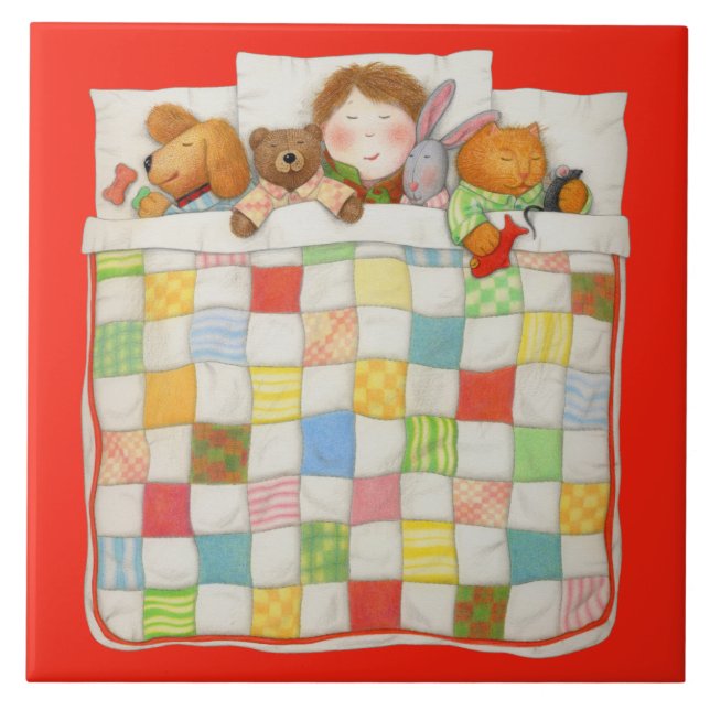 COZY QUILT 6x6 Ceramic Tile - Red (Front)