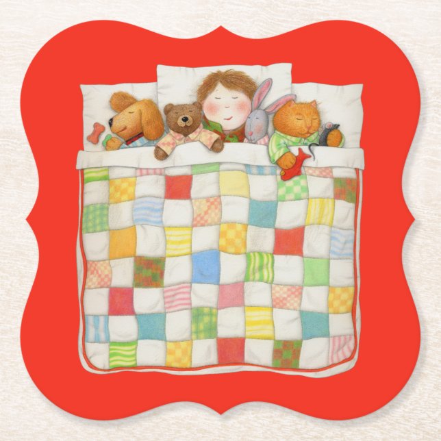 COZY QUILT Bracket Paper Coasters - Red (Front)