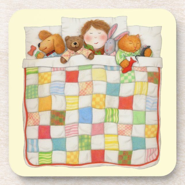 COZY QUILT Hard Plastic Coasters - Yellow (Front)