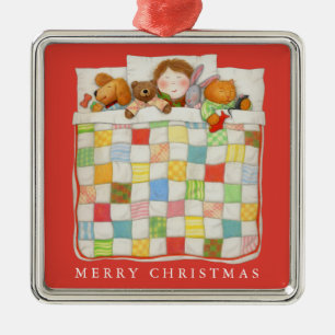 COZY QUILT Premium Square Ornament / Red
