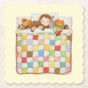 COZY QUILT Scalloped Square Paper Coaster - Yellow