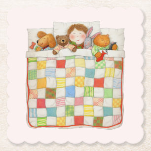 COZY QUILT Scalloped Square Paper Coasters - Pink