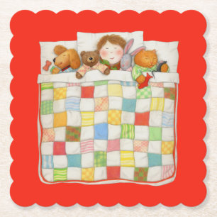 COZY QUILT Scalloped Square Paper Coasters - Red