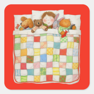 COZY QUILT Small Square Stickers - Red