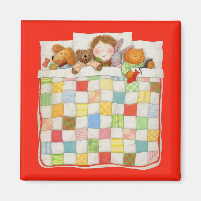 COZY QUILT Square Magnet - Red (Front)