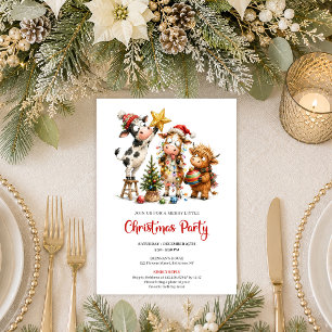 Cozy Quirky Cows Playful Christmas Party Invites