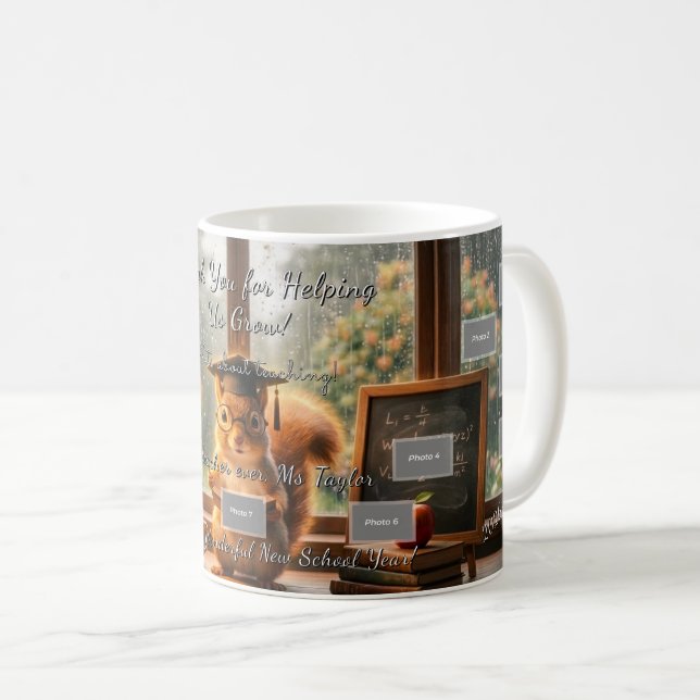 Cozy Rainy Day Squirrel Teacher Appreciation Mug (Front Right)