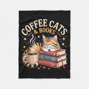 Cozy Reading Cat Coffee And Books Lover Artwork  Fleece Blanket